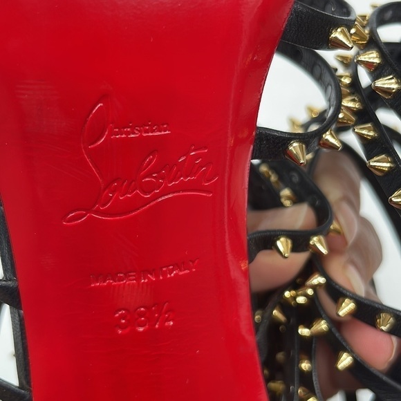 Christian Louboutin Black gold studded gladiator Milla Clou ankle heels EU 38.5 - Picture 8 of 10
